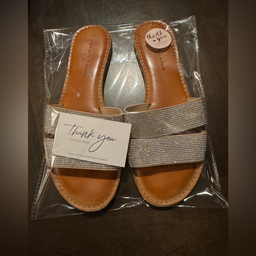 Rock & Candy Bling Sandals in Cognac Brown - Size 9.5